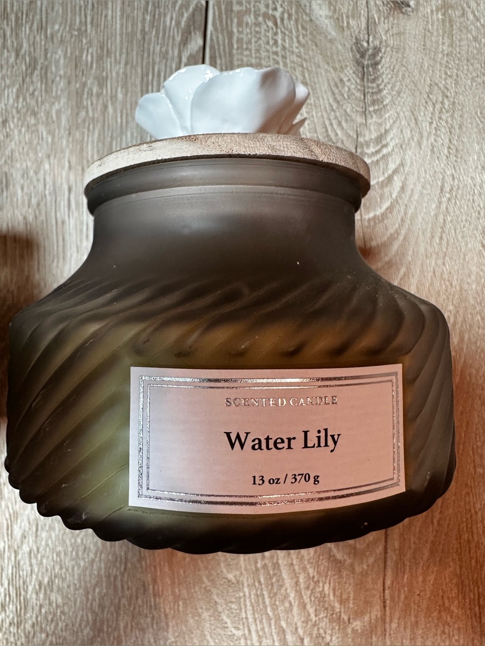 Water Lily Glass Jar Candle with White Floral Lid - Set of 2 - Picture 3 of 9
